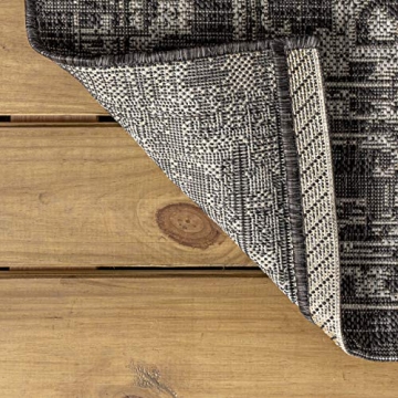 JONATHAN Y SMB104C-3 Malta Bohemian Medallion Textured Weave Indoor Outdoor Area -Rug, Coastal, Traditional, Transitional Easy -Cleaning,Bedroom,Kitchen,Backyard,Patio,Non Shedding, Black/Gray, 3 X 5