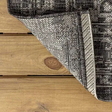 JONATHAN Y SMB104C-3 Malta Bohemian Medallion Textured Weave Indoor Outdoor Area -Rug, Coastal, Traditional, Transitional Easy -Cleaning,Bedroom,Kitchen,Backyard,Patio,Non Shedding, Black/Gray, 3 X 5