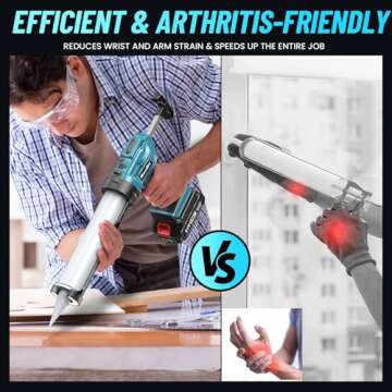 Seesii Cordless Caulking Gun, 21V Battery Powered Caulk Gun w/2 x 2000mAh Batteries, Electric Caulking Gun w/LED Light, 4 Speeds, Auto Retract, Adhesive Gun Kit for Filling, Sealing (Blue-2 Batt)