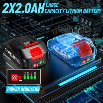 Seesii Cordless Caulking Gun, 21V Battery Powered Caulk Gun w/2 x 2000mAh Batteries, Electric Caulking Gun w/LED Light, 4 Speeds, Auto Retract, Adhesive Gun Kit for Filling, Sealing (Blue-2 Batt)