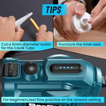 Seesii Cordless Caulking Gun, 21V Battery Powered Caulk Gun w/2 x 2000mAh Batteries, Electric Caulking Gun w/LED Light, 4 Speeds, Auto Retract, Adhesive Gun Kit for Filling, Sealing (Blue-2 Batt)