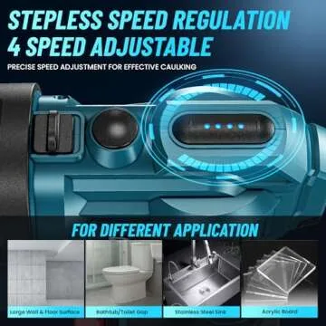 Seesii Cordless Caulking Gun, 21V Battery Powered Caulk Gun w/2 x 2000mAh Batteries, Electric Caulking Gun w/LED Light, 4 Speeds, Auto Retract, Adhesive Gun Kit for Filling, Sealing (Blue-2 Batt)