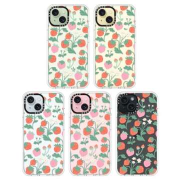 MOSNOVO Case for iPhone 15, [Buffertech 6.6ft Military-Grade Drop Protection] [Anti Peel Off Tech] Clear TPU Bumper Phone Case Cover Design - Strawberry Garden