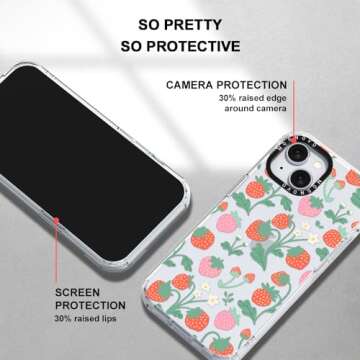 MOSNOVO Case for iPhone 15, [Buffertech 6.6ft Military-Grade Drop Protection] [Anti Peel Off Tech] Clear TPU Bumper Phone Case Cover Design - Strawberry Garden