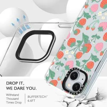 MOSNOVO Case for iPhone 15, [Buffertech 6.6ft Military-Grade Drop Protection] [Anti Peel Off Tech] Clear TPU Bumper Phone Case Cover Design - Strawberry Garden