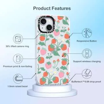 MOSNOVO Case for iPhone 15, [Buffertech 6.6ft Military-Grade Drop Protection] [Anti Peel Off Tech] Clear TPU Bumper Phone Case Cover Design - Strawberry Garden