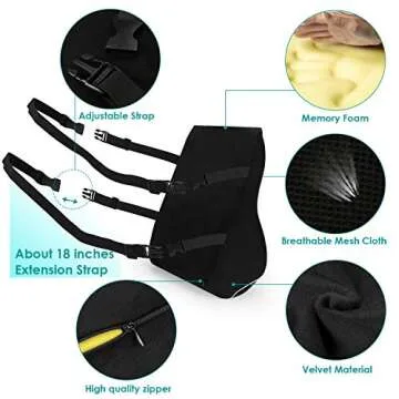 Feagar Lumbar Support Pillow for Car Seat/Office Chair (Black)