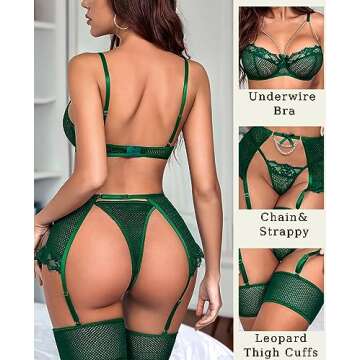 Avidlove Lace Exotic Lingerie Set for Women - Dark Green