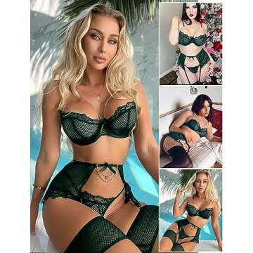 Avidlove Lace Exotic Lingerie Set for Women - Dark Green