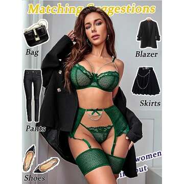 Avidlove Lace Exotic Lingerie Set for Women - Dark Green