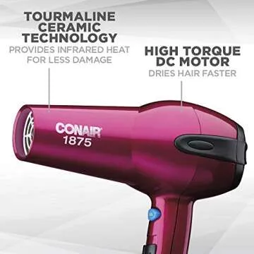Conair 1875-Watt Ionic Ceramic Hair Dryer with Diffuser and Concentrator, Pink