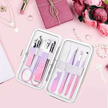 Aceoce Manicure Set Women Nail Clippers Professional Manicure Pedicure Kit Stainless Steel Nail Cutters Grooming Kit Personal Care Tools with Travel Case Gift for Women Gradual Purple