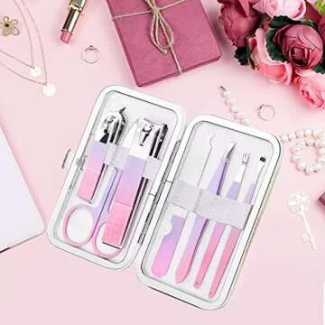 Aceoce Manicure Set Women Nail Clippers Professional Manicure Pedicure Kit Stainless Steel Nail Cutters Grooming Kit Personal Care Tools with Travel Case Gift for Women Gradual Purple
