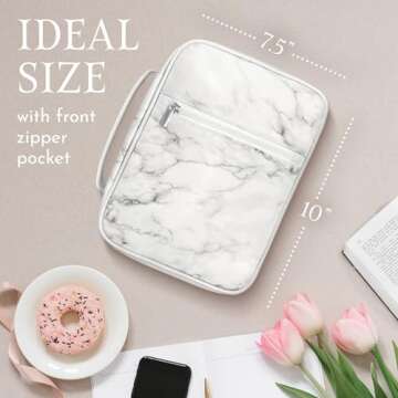 Stylish White Marble PU Leather Bible Case with Storage for Women