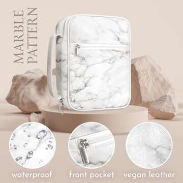 Elegant White Marble PU Leather Bible Case for Women