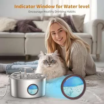 Tomxcute Cat Water Fountain Stainless Steel, 108oz/3.2L Pet Water Fountain, Cat Fountain Water Bowl with Transparent Window, Water Dispenser for Dogs, Multiple pet Families