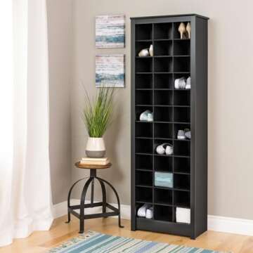 Prepac Elegant Black Shoe Storage Cabinet, Space-Saving Solution with Cubbies for 36 Pairs, 13"D x 2...