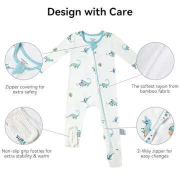 Okayinn BubblePanda Rayon Made From Bamboo Baby Pajamas Baby Clothes for Boys Girls Unisex Zip-Front Non-Slip Onesie Sleeper