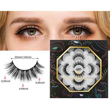 DYSILK False Lashes Fake Eyelashes - Mink Lashes Fluffy 7 Pairs 6D Mink Lashes Wispy Faux Mink Eyelashes Lashes Natural Look Eye Lashes Long Lashes Pack Reusable Eyelashes |007