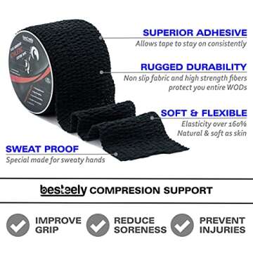 BESTEELY Sweat Proof Weightlifting Hook Grip Tape – Premium Adhesive Athletic Grip Tape for Sweaty Hands – Non Slip Thumb Tape for Everyday Workout