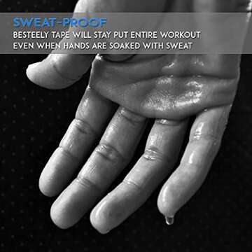 BESTEELY Sweat Proof Weightlifting Hook Grip Tape – Premium Adhesive Athletic Grip Tape for Sweaty Hands – Non Slip Thumb Tape for Everyday Workout