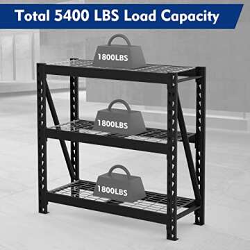 WORKPRO 3-Tier Garage Shelving Unit, Heavy Duty 5400 LBS Load Capacity, Metal Storage Rack, 50”W x 18”D x 47”H Height Adjustable, Industrial Shelving for Garage, Warehouse, Shop