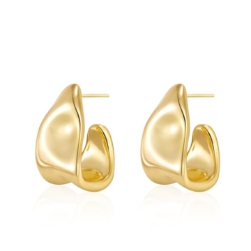 Amicon 14k Gold Plated Chunky Stud Earrings Hypoallergenic