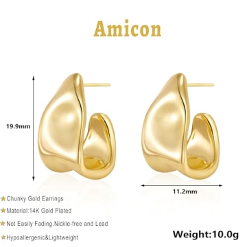 Amicon 14k Gold Plated Chunky Stud Earrings Hypoallergenic