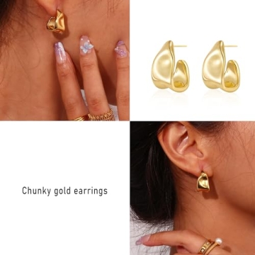 Amicon 14k Gold Plated Chunky Stud Earrings Hypoallergenic