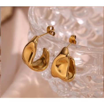 Amicon 14k Gold Plated Chunky Stud Earrings Hypoallergenic