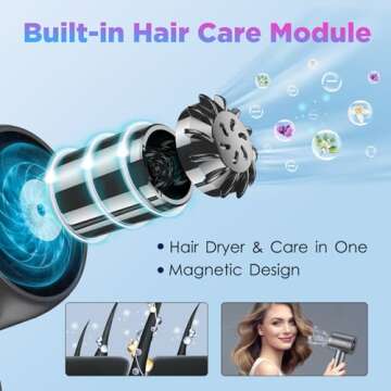 VACASSO Hair Blow Dryer, Ionic Dryer with Care Module, Professional Hairdryer High-Speed 110, 000 RPM Fast Drying, Low Noise Salon LED Temp Display, Negative for Home Travel Silver Gray