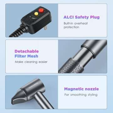 VACASSO Hair Blow Dryer, Ionic Dryer with Care Module, Professional Hairdryer High-Speed 110, 000 RPM Fast Drying, Low Noise Salon LED Temp Display, Negative for Home Travel Silver Gray