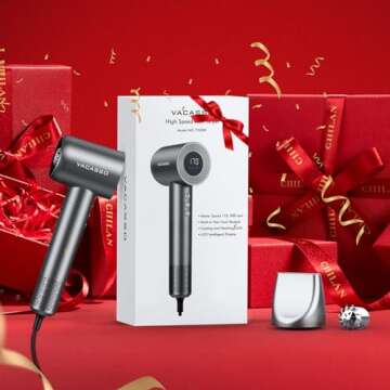 VACASSO Hair Blow Dryer, Ionic Dryer with Care Module, Professional Hairdryer High-Speed 110, 000 RPM Fast Drying, Low Noise Salon LED Temp Display, Negative for Home Travel Silver Gray