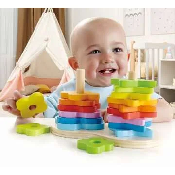 Hape Wooden Double Rainbow Stacker Set for Toddlers