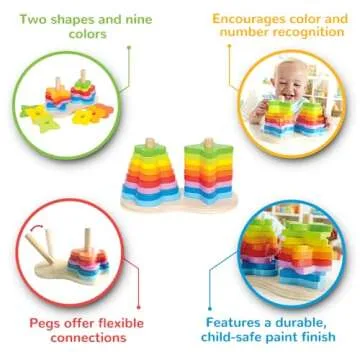 Hape Wooden Double Rainbow Stacker Set for Toddlers