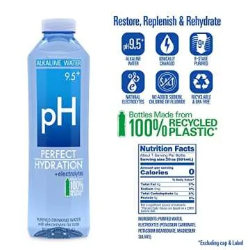 Perfect Hydration 9.5+ pH Alkaline Drinking Water 100% Recycled Bottles Electrolyte Minerals for Tas...