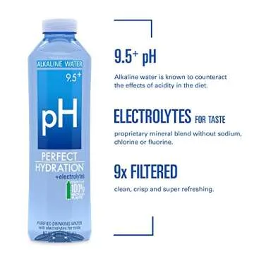 Perfect Hydration 9.5+ pH Alkaline Drinking Water 100% Recycled Bottles Electrolyte Minerals for Taste 24 pack - 20 oz