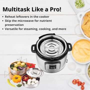 Stackable Stainless Steel Insert Pans - 6QT- Inserts for Instant Pot - Pan for Instapot - Accessories for Instant Pot- FITS 6 QT & Above - Pressure Cooker Steamer Pan Accessories