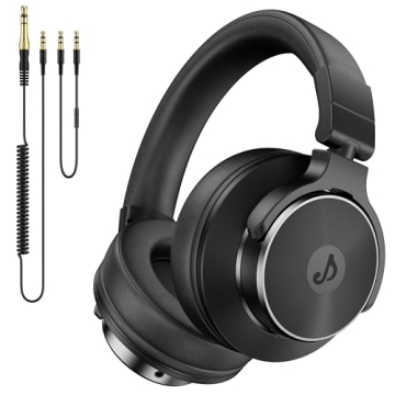 Rumoon Wired Over Ear Headphones, Studio Monitor & Mixing DJ Headphones with 50mm Neodymium Drivers and 1/4 to 3.5mm Jack for Guitar AMP Podcast Piano Keyboard (Black)