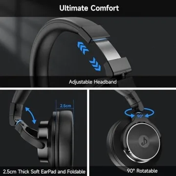 Rumoon Wired Over Ear Headphones, Studio Monitor & Mixing DJ Headphones with 50mm Neodymium Drivers and 1/4 to 3.5mm Jack for Guitar AMP Podcast Piano Keyboard (Black)