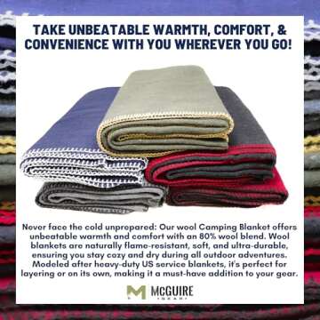 M MCGUIRE GEAR Heavy Duty Wool Military Camping, Survival, and First Aid Blanket, Mil-Spec Fire Retardant 64" x 90" (OD Green)