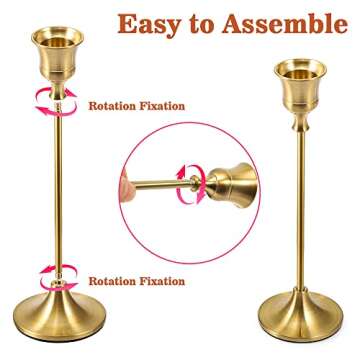 Bochino Candlestick Holders Taper Candle Holders - Gold Candlestick Holder Set of 6 Candle Stick Holders kit Classic Decorative Candle Stick for Christmas, Wedding, Party, Dinner Tables,Home Décor