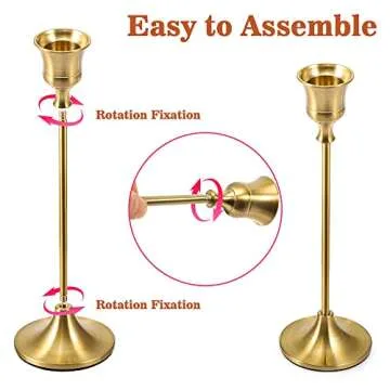 Bochino Candlestick Holders Taper Candle Holders - Gold Candlestick Holder Set of 6 Candle Stick Holders kit Classic Decorative Candle Stick for Christmas, Wedding, Party, Dinner Tables,Home Décor