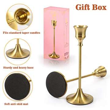 Bochino Candlestick Holders Taper Candle Holders - Gold Candlestick Holder Set of 6 Candle Stick Holders kit Classic Decorative Candle Stick for Christmas, Wedding, Party, Dinner Tables,Home Décor