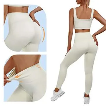 Sportneer Workout Sets for Women 2 Piece, Ribbed Seamless Cute One Shoulder Sports Bra and High Waisted Leggings Matching Gym Yoga Set Outfits Work Out Set Off-white L