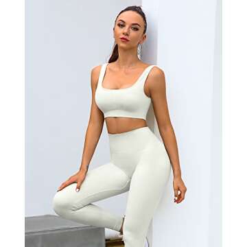 Sportneer Workout Sets for Women 2 Piece, Ribbed Seamless Cute One Shoulder Sports Bra and High Waisted Leggings Matching Gym Yoga Set Outfits Work Out Set Off-white L