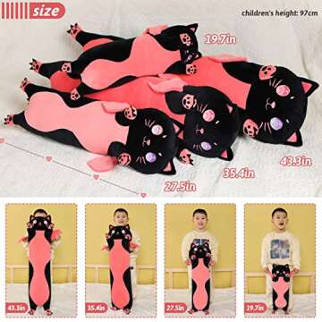 AIXINI Long Cat Plush Pillow Cartoon Cute Black Cat Stuffed Animals, Soft Kawaii Kitten Plushies Pillow Toy for Kids (Black,19.7inch)