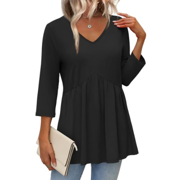 Trendy 3/4 Length Sleeve Womens Tops Blouses for Everyday Wear