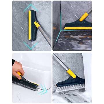 2 in 1 Floor Brush Scrub Brush, 2 in 1 Adjustable V-Shaped Cleaning Brush with Long Handle, Bathroom Kitchen Floor Crevice Cleaning Brush with Squeegee, 120° Rotating Removable Brush Head. (Green)