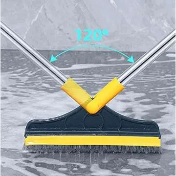 2 in 1 Floor Brush Scrub Brush, 2 in 1 Adjustable V-Shaped Cleaning Brush with Long Handle, Bathroom Kitchen Floor Crevice Cleaning Brush with Squeegee, 120° Rotating Removable Brush Head. (Green)